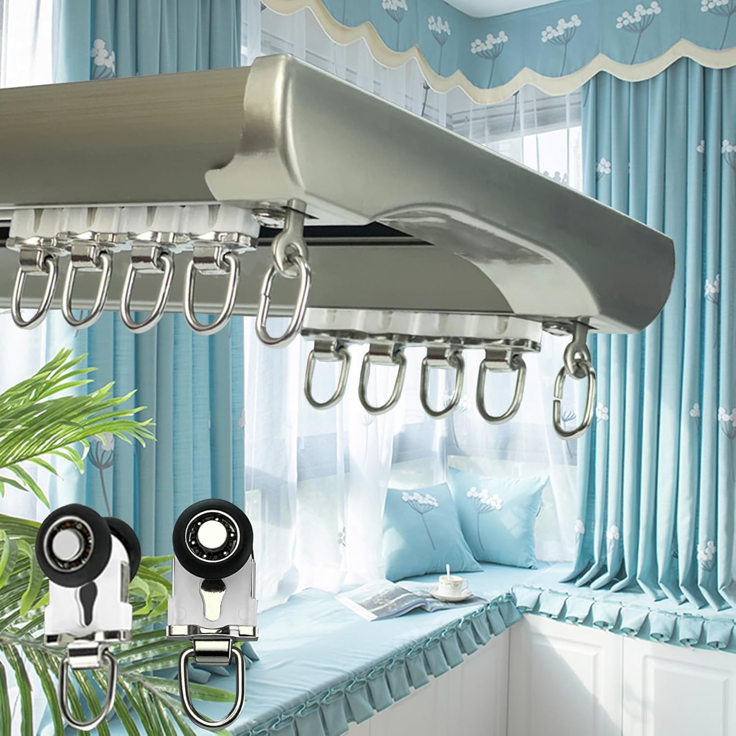 Double Curtain Track for Windows,Silent ceiling track for curtains 1-20ft length,Heavy Duty Aluminum Duty Rail Ceiling Mounted for Bedroom,Living Room,Hotel(Gray,12ft)