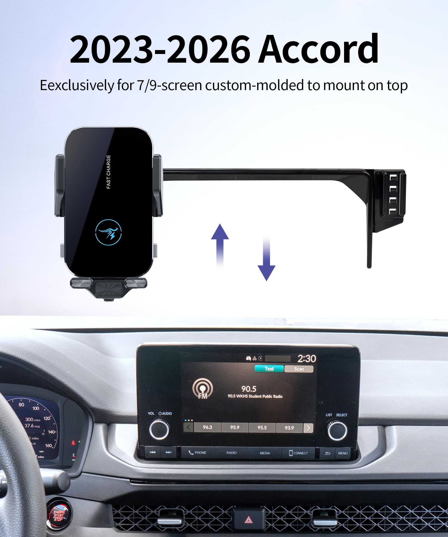 Bezprzewodowa szybka ładowarka 15 W do Honda Accord 2023 2024 2025, akcesoria 7-calowy ekran stały klips, dekoracja wnętrz, uchwyt na telefon komórkowy, obrót o 360°, nie wpływa na