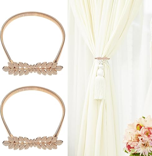 Miniatura 6 de STOBAZA 4 Pack Gold Curtain Tiebacks Carving Design Curtain Ties for Drapes, Decorative Window Drape Tie Backs, Adjustable Length Spring Curtain