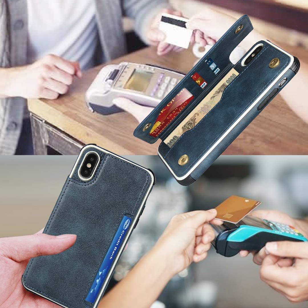 Cavor for iPhone X Wallet Case with Card Holder,for iPhone Xs Case for Women Men,Phone Case for iPhone X with Credit Card Holders,Leather Card Slots Cases[Kickstand][Wrist Strap]Shockproof Cover- Blue
