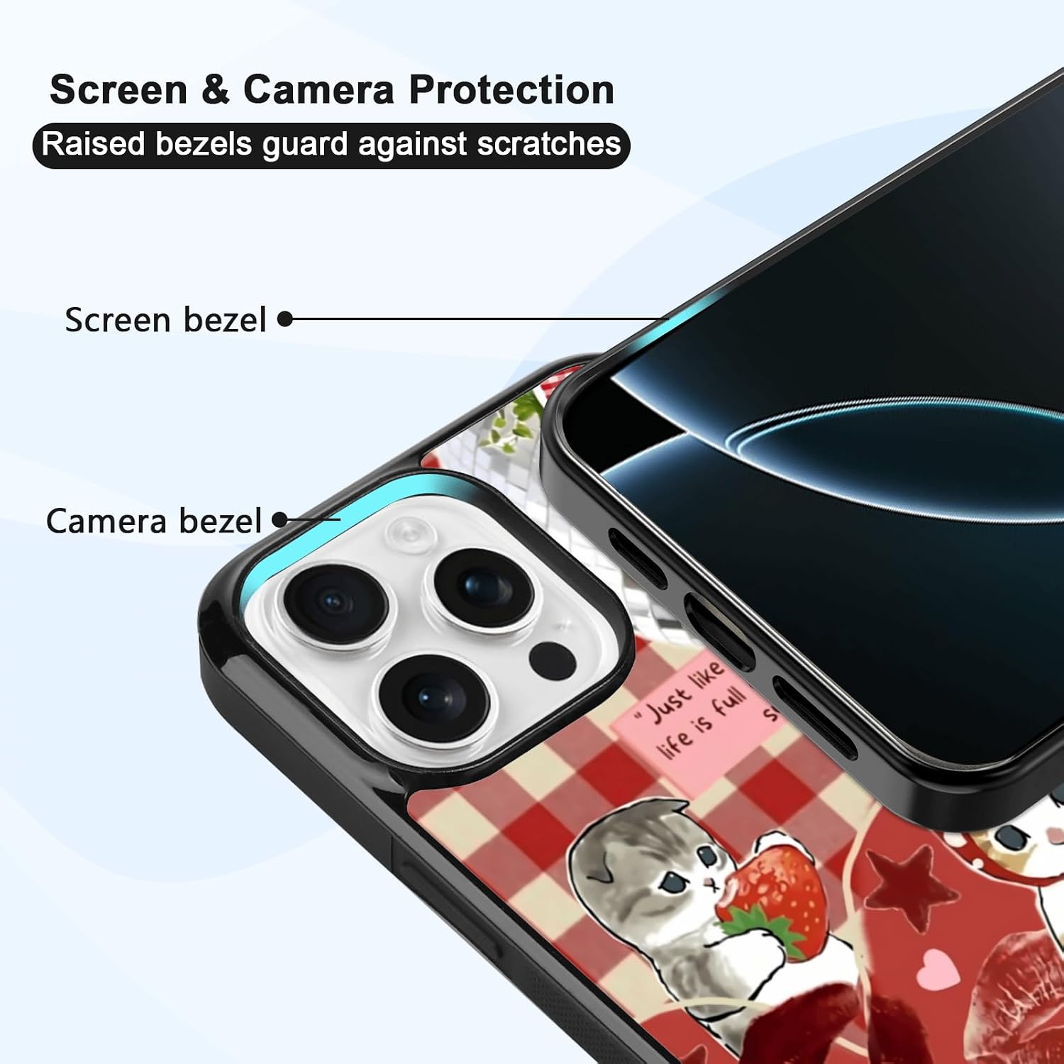 Cute Strawberry Cat Phone Case Fit for iPhone 16 Pro Max — TPU Whimsical and Sweet Funny Kawaii Cat Phone Cover Gift for Boy Girl Men Women image 2