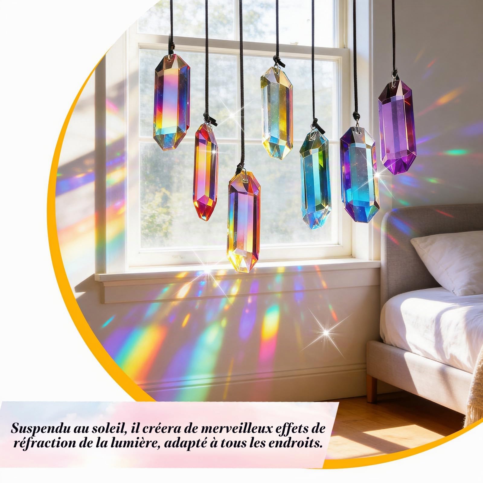 7 pièces Ensemble de Cristal Attrape-Soleil, Cristal de Verre de 76 mm à Suspendre, Prisme Suncatcher Arc-en-Ciel, décoration de fenêtre à Suspendre pour décoration de Balcon de