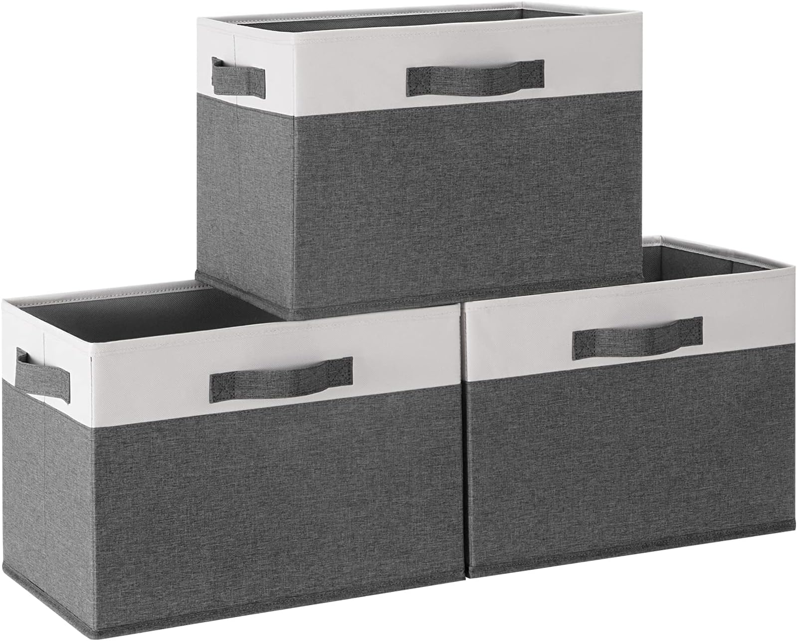 GhvyenntteS Large Fabric Storage Bins with 3 Handles, 15x11x9.6 Inch Storage Baskets for Shelves, Foldable Closet Storage Bins for Shelves, Closet Organizers and Storage Boxes 3 Pack