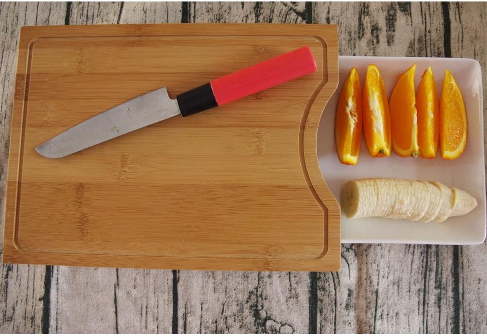 Mao Bamboo Cutting Board Set with Removable Drawer Ceramics Plate Container Serving Tray Chopping Board for Vegetable Fruits Cheese Salad