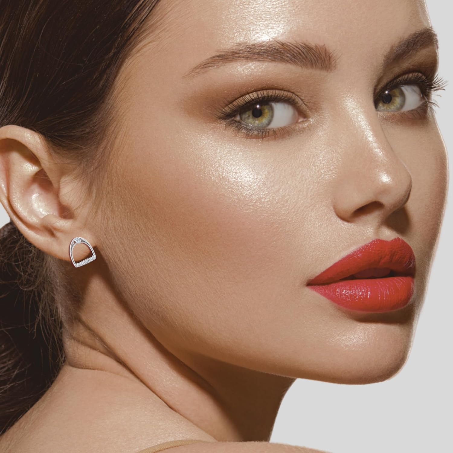 Elegant Silver & Gold Stirrup Studs with Diamond CZs Sparkles. Minimalist 925 Sterling Silver Filled Earrings. Hypoallergenic, Safe for Sensitive Ears. Dainty Horse Earrings. Statement Heirloom Studs