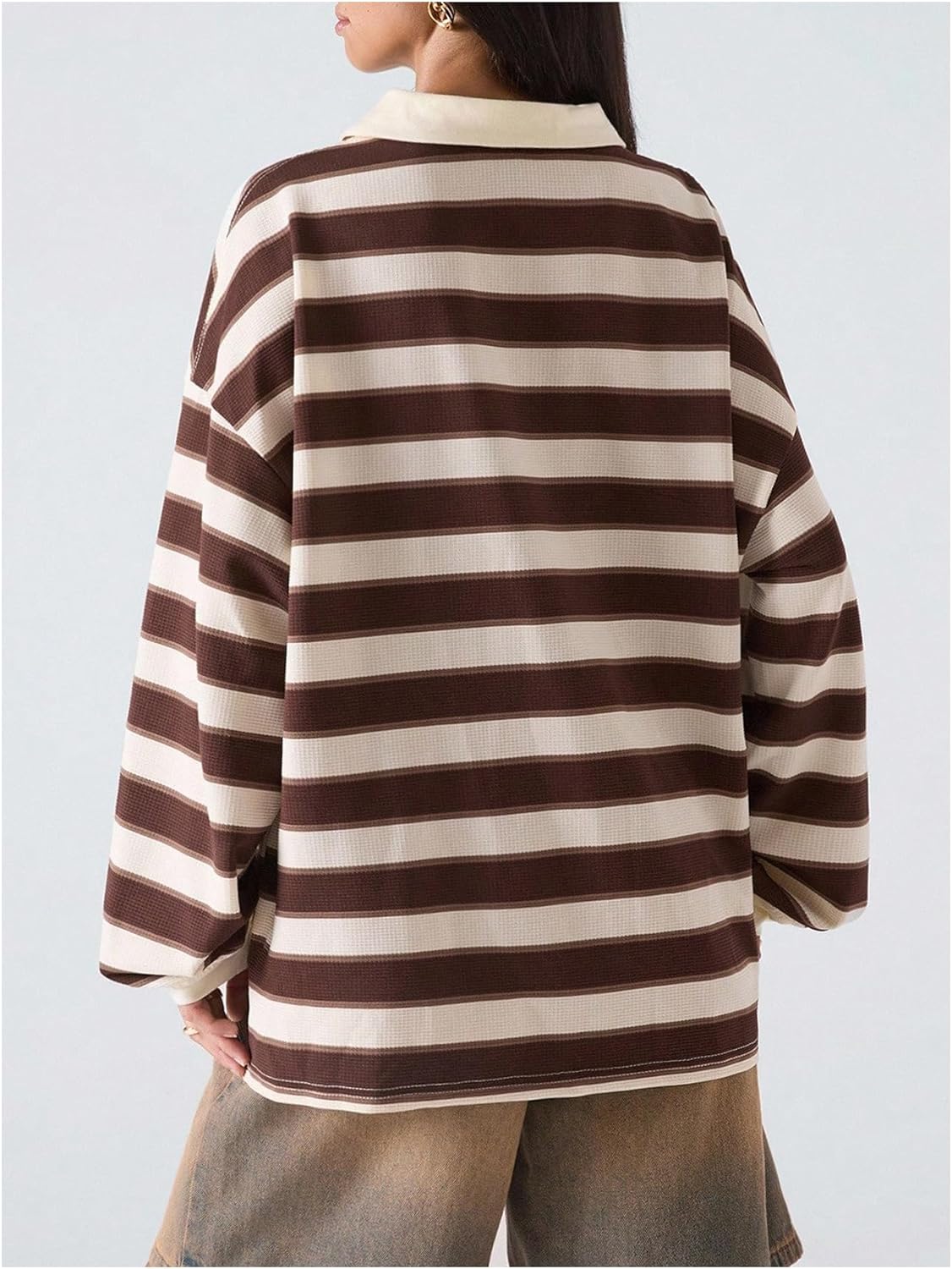Verdusa Oversized Striped Long Sleeve Shirt Women Preppy Button Up Collared Tops - Image 2