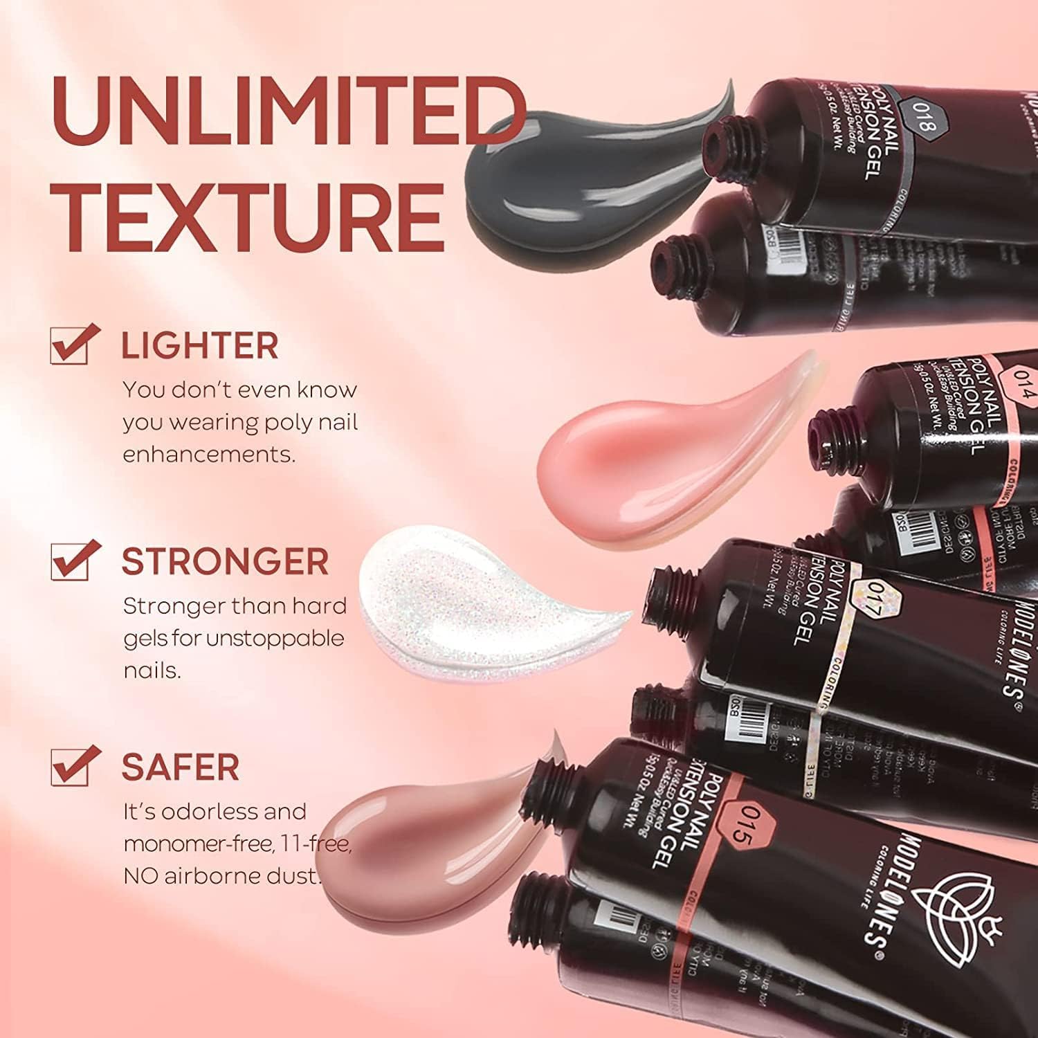 Modelones Polygel Starter Set, 6 Colores Glitter Negra Claro Nude Polygel Set con Base Top Coat Slip Solution Poly Nails Quick Extension Builder Gel Manicura Set para uñas de gel DIY