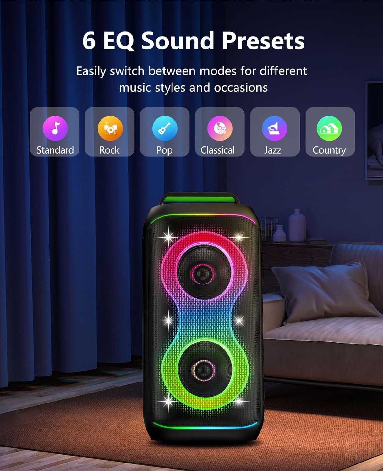 GKD61 Karaoke Machine for Adults with 2 Wireless UHF Microphones, 400W Peak Power Karaoke System with Dual 6.5'' Subwoofers, Portable Party Bluetooth Speaker with RC, Bass & Treble Control for Outdoor