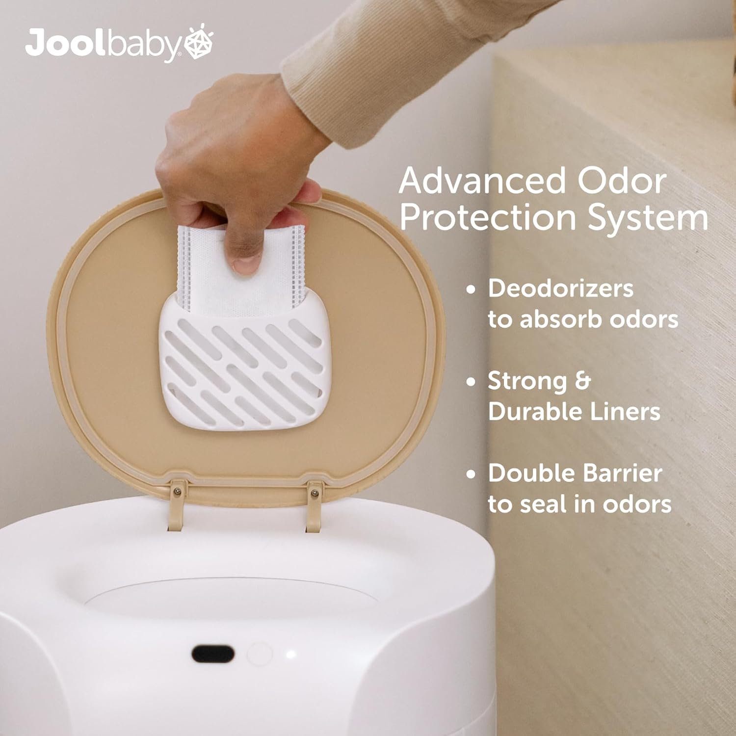 Jool Baby SmartWave Plus Diaper Pail & Refill – Motion Sensing Lid with Odor Lock – Compatible with Regular Trash Bags – Holds up to 50 Newborn Diapers