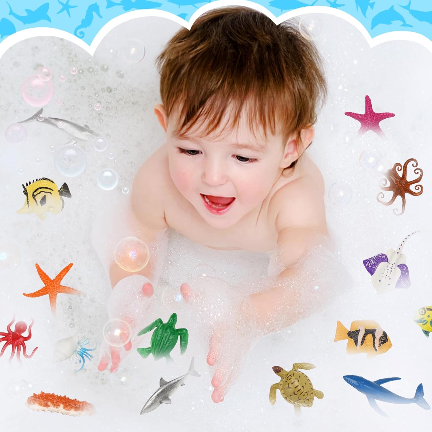 54 Pack Assorted Mini Vinyl Plastic Ocean Sea Animal Figures Toy Set, Realistic Under The Sea Life Figure Bath Gift for Child Educational Kids Party Cake Cupcake Topper
