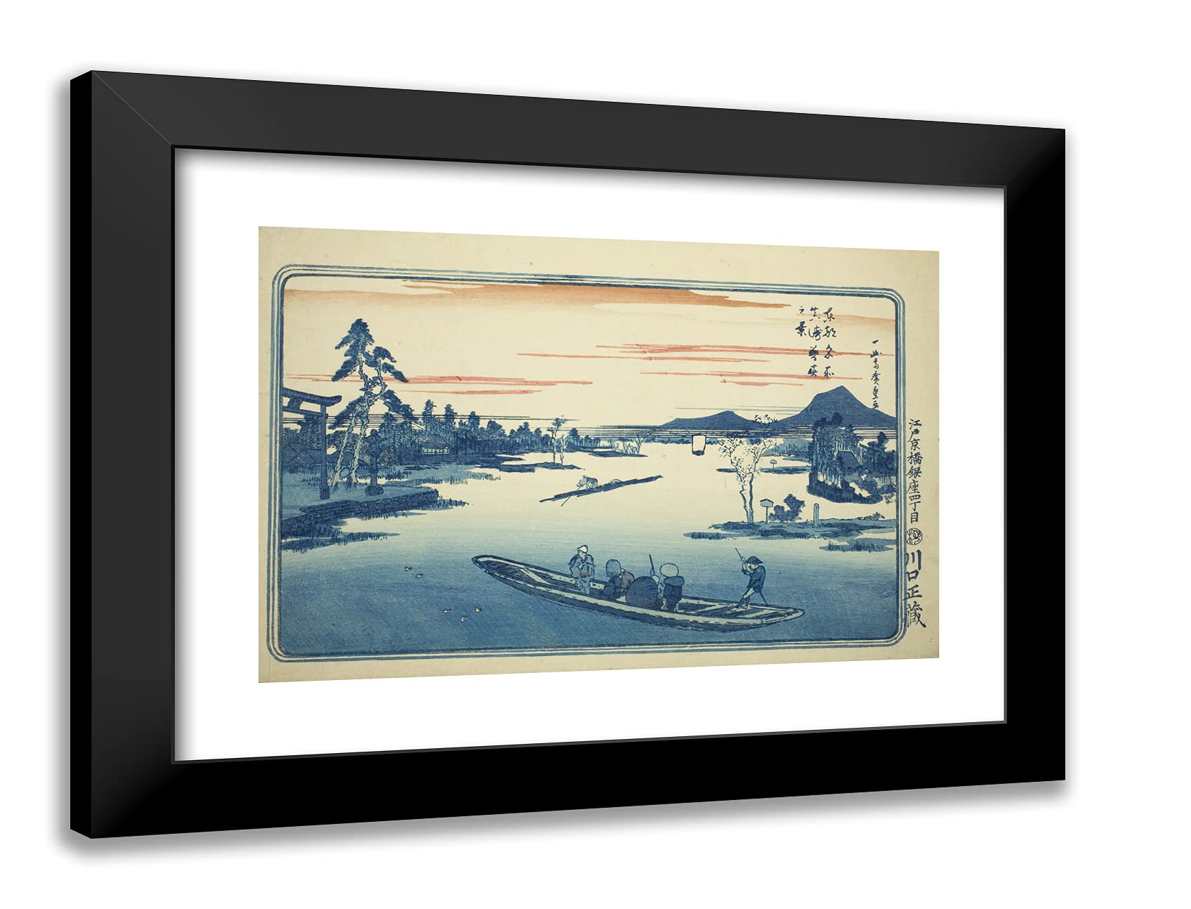 ArtDirect Utagawa Hiroshige 24x19 Black Modern Framed Art Print Titled Late Spring at Massaki (Massaki boshun no kei), from The Series Famous Views of The Eastern Capital (Toto meisho)