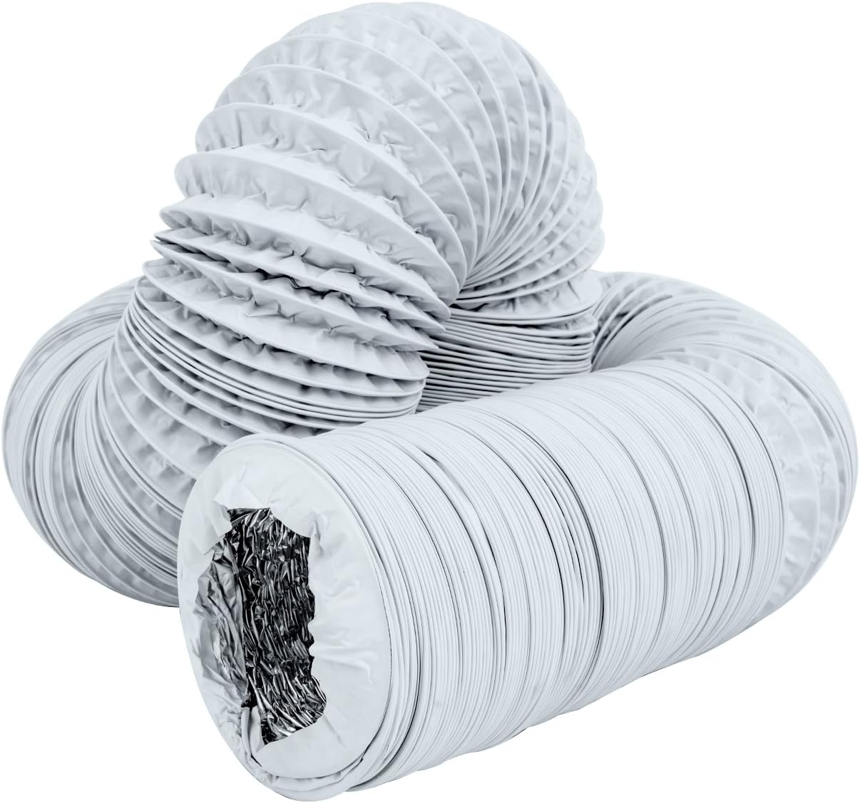 4’’*5m PVC Round Ducting Aluminium Flexible Fan Ducting 100mm Diameter Ventilation Hose for Extractor Fans/Hydroponics etc, White