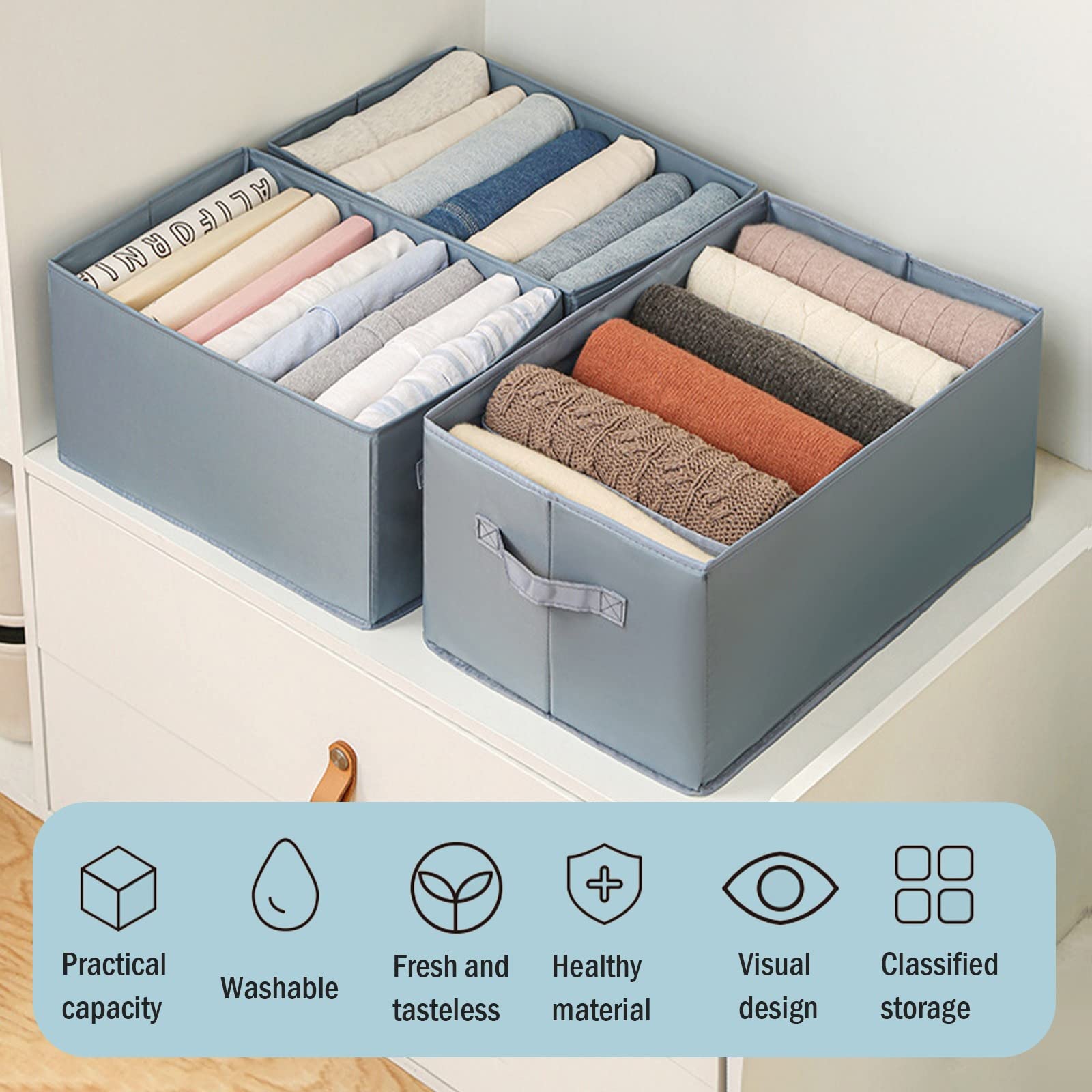 Kleider-Organizer Aus Vlies – Set Mit 3 Boxen (6+7+9 Fächer), Faltbar Mit Griff, Bis 44x28x22 Cm