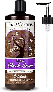Raw Liquid Black Soap with Pump - Body Wash for Men and Women, Gentle Exfoliant, Natural Cleanser for Face, Hands, and Body - 32 Fl Oz