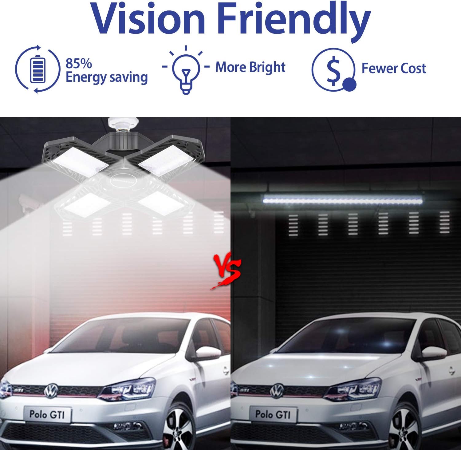 Dudu Cream LED Garage Light, 150W Deformable E26 LED Garage Ceiling Lighting 15000LM, 4 Wing Adjustable Commercial LED Light,Shop Light, Barn Light, High Bay Light