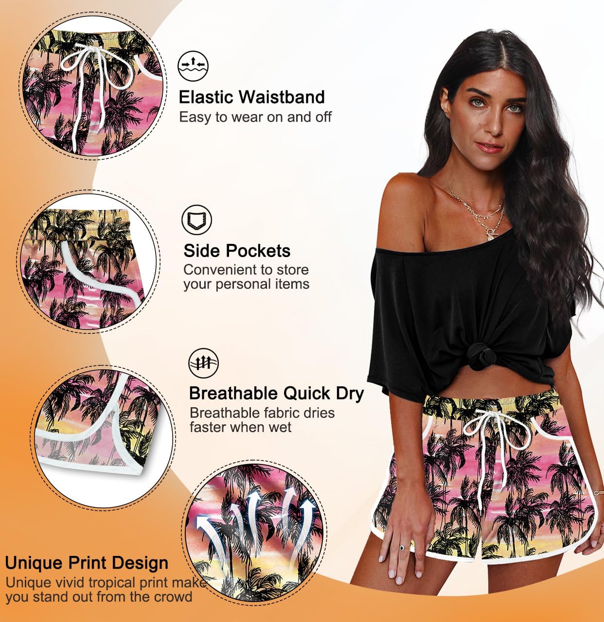 For G and PL Women Summer Floral Beach Boardshorts with Pockets Swim Trunks - Image 5