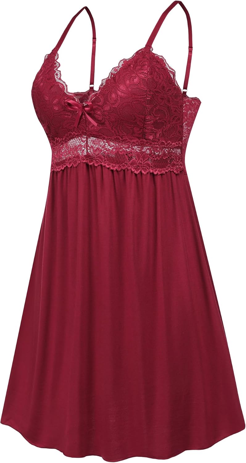 Women Lace Modal Nightwear Sleepwear Chemises V-Neck Full Slip Babydoll Nightgown - Image 5