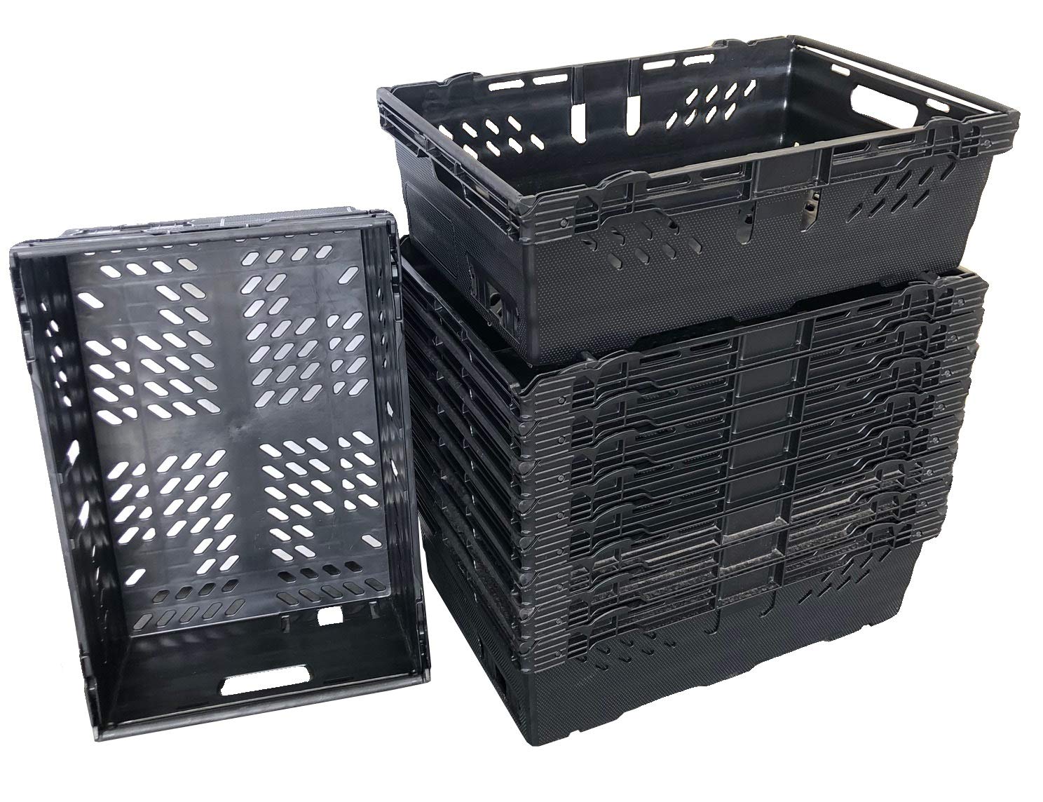 35 Litre BLACK Heavy Duty Stack Nest Bale Arm Plastic Supermarket Storage Box Swing Bar Container Crate! (10)