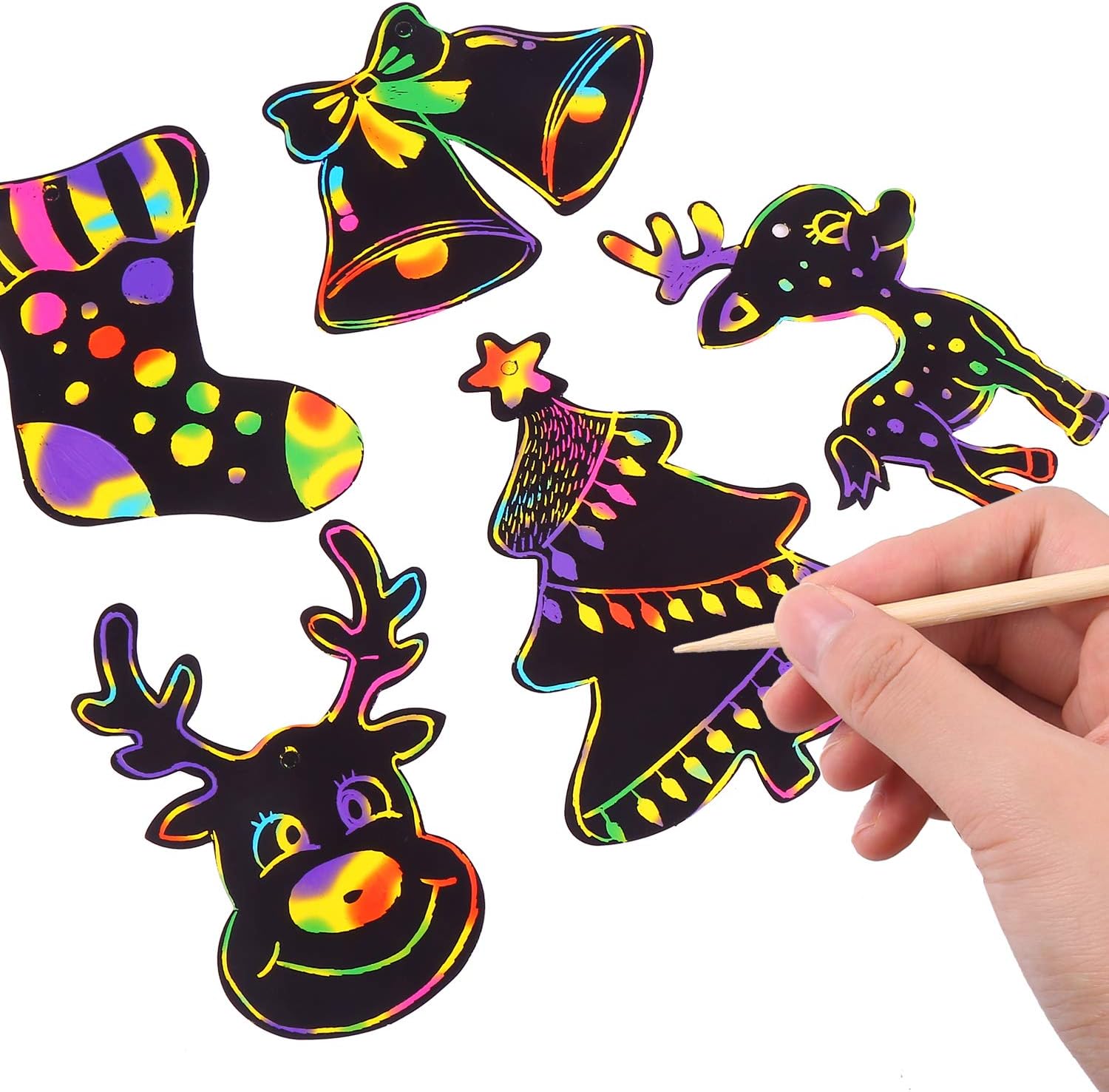 DIYASY Christmas Scratch Art Paper,48 Pcs Crafts Kits Magic Rainbow Scratch Cards for Xmas Tree Ornaments and Kids Birthday Decoration
