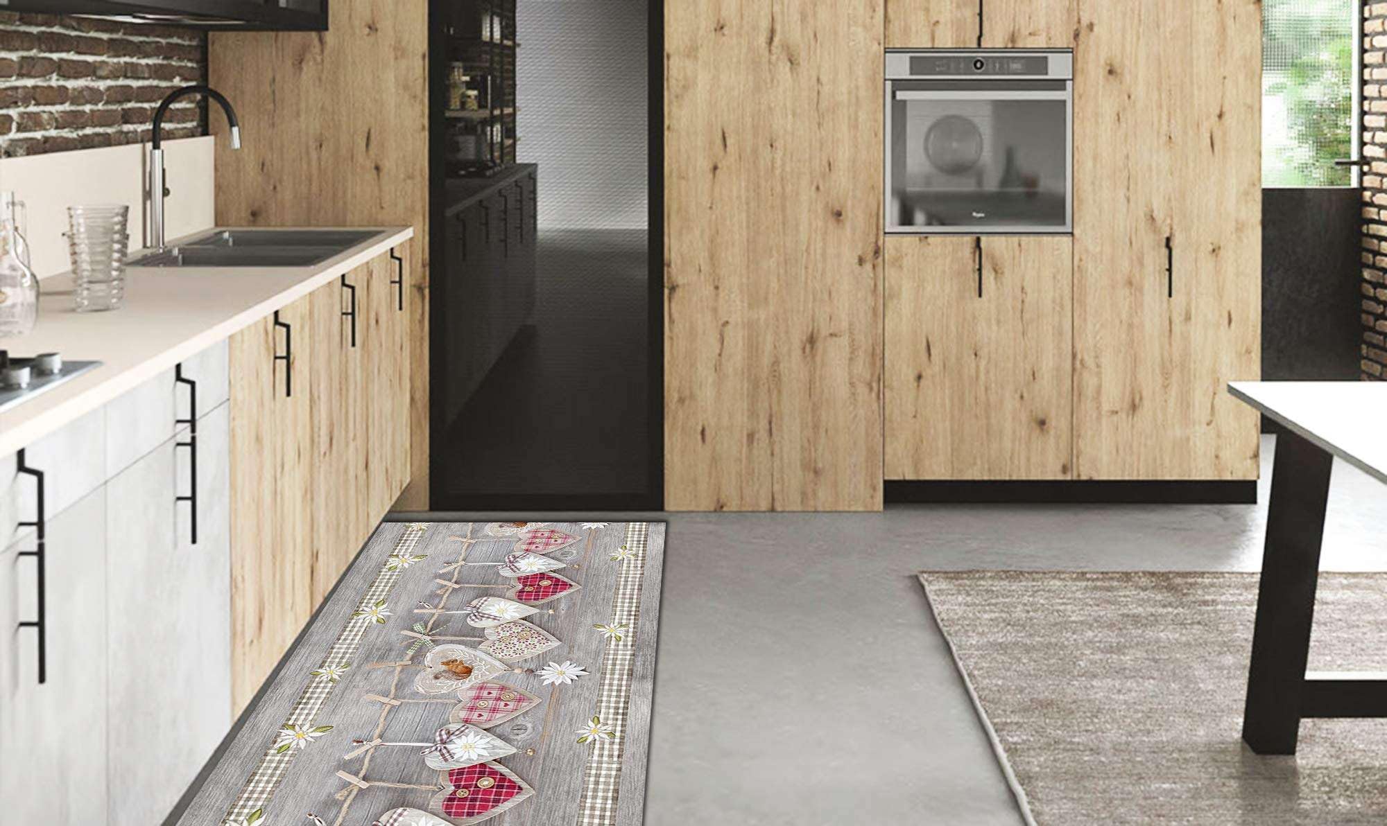 HomeLife Keukentapijt, wasbaar, vinyl, 52 x 180 cm, gemaakt in Italië, vuilafstotende loper van pvc, voor binnen en buiten, kleur: blauw gemêleerd, lange loper van rubber [180 cm