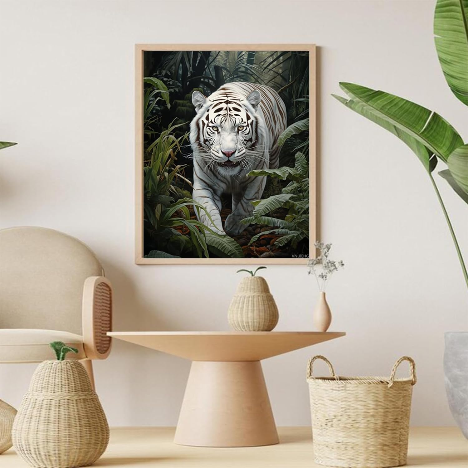 VNUIEHG Paint by Numbers for Adults, White Animal Tiger in The Jungle, Paint by Numbers Kits on Canvas, Acrylic Oil Painting Number Kits for Gift Decor, 40x50cm