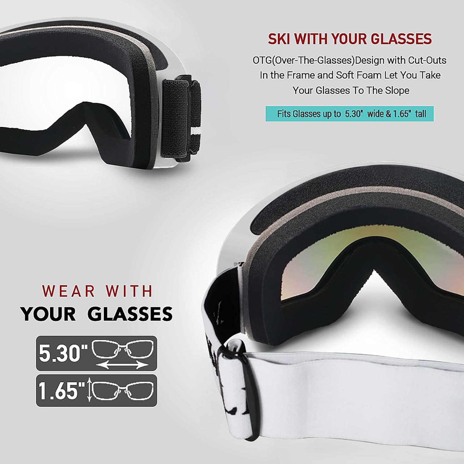 JULI Ski Goggles, Skiing Skating Snowboarding Goggles with Anti-Fog UV Protection M3