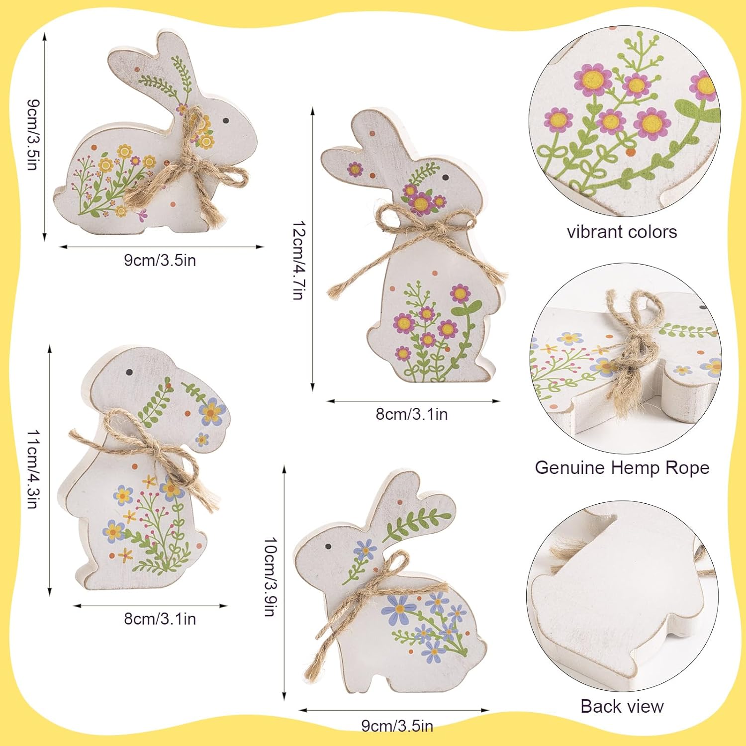 Set Of 4 Easter Bunny Decor, Wooden Rabbit for Decorating Wildflower Signs, Indoor Spring Table Centerpiece Mantel Shelf Office Desk Top House Tiered Tray Tabletop Rustic Home Decorations - Image 2