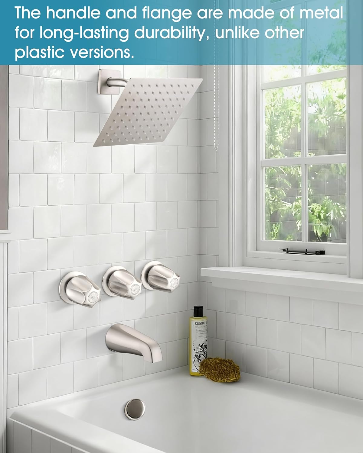 Bathtub& Shower 3-Handle Remodel/Rebuild Trim Kit Replacement for Price Pfister Verve, 3 Knob Handle，Brushed Nickel