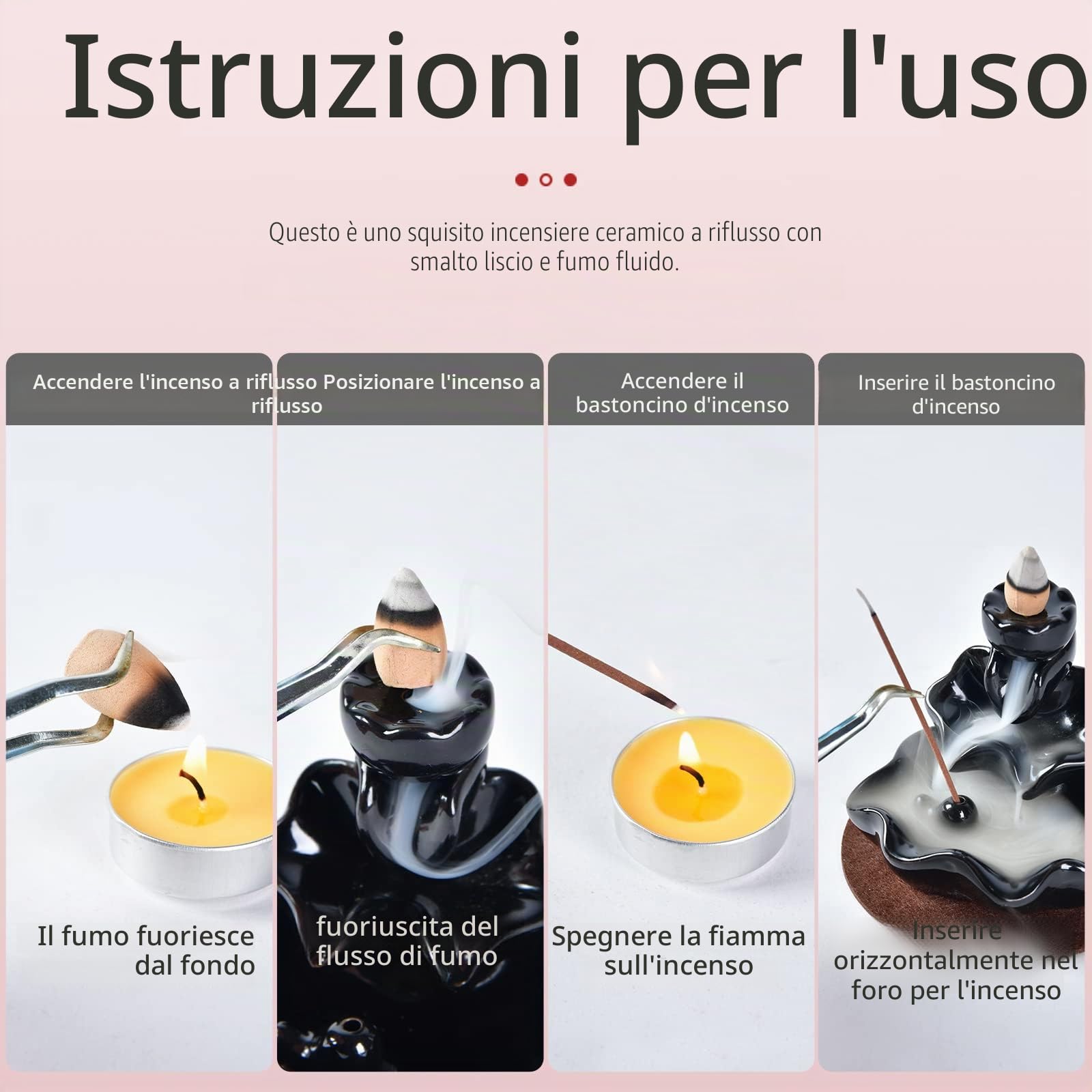 Tang You, brucia incenso a flusso inverso, con 10 coni di incenso, in ceramica, per la casa Style 5