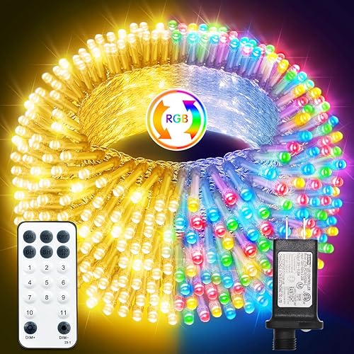 Luces de Navidad con 1000 LED, 328 pies, guirnalda de luces extralargas, conectables y enchufables con control remoto y temporizador, luces