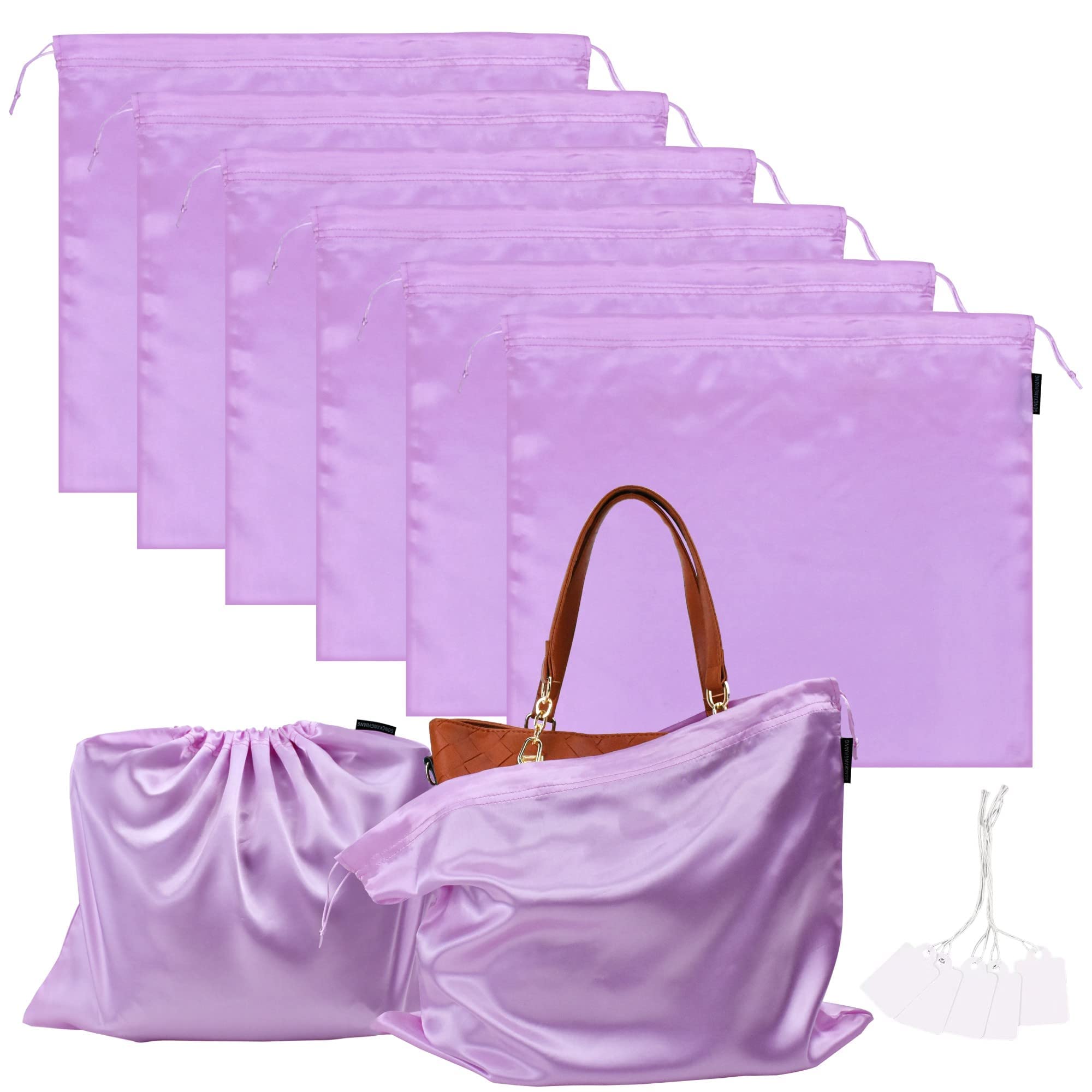 6 Pack Dust Bags for Handbags Silk Dust Cover Bag for Handbags Purses Shoes Boots, Silk Dustproof Drawstring Bag Travel Storage Pouch (Lavender, 23.6