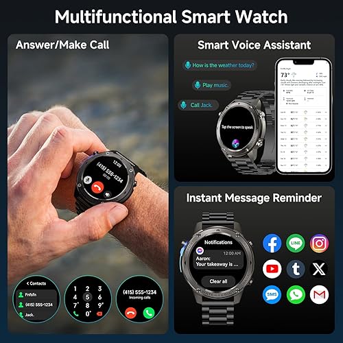 Miniatura 5 de Reloj inteligente con GPS para hombre, reloj inteligente militar resistente, brújula, resistente al agua hasta 164.0 ft, batería grande de 500 mAh,