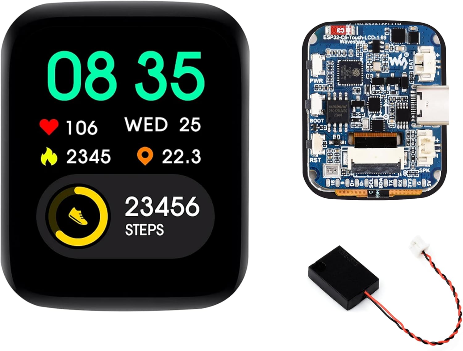 ESP32-C6 1.69inch Touch LCD Development Board, ESP32 with Display 240×280 Pixels, Supports Wi-Fi 6/BLE 5, 160MHz RISC-V Processor, SPI Interface, AI Speech, Support AI Voice Interaction, with Speaker