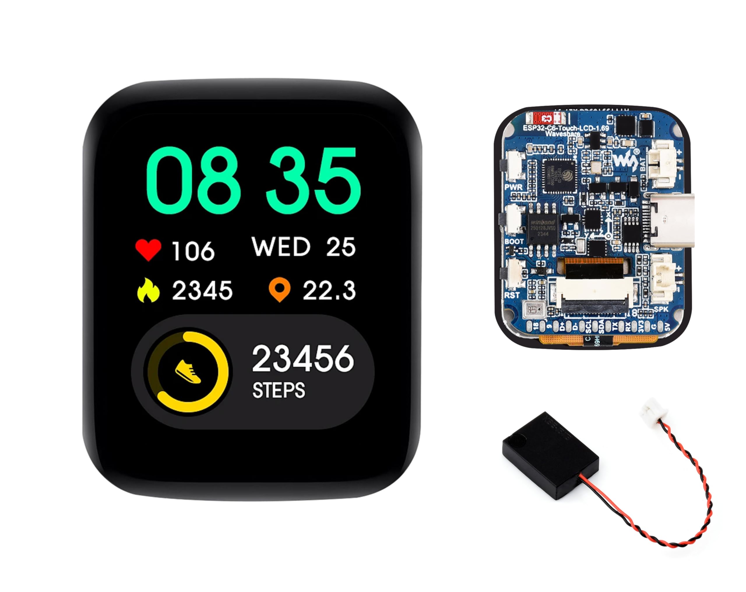 ESP32-C6 1.69inch Touch LCD Development Board, ESP32 with Display 240×280 Pixels, Supports Wi-Fi 6/BLE 5, 160MHz RISC-V Processor, SPI Interface, AI Speech, Support AI Voice Interaction, with Speaker