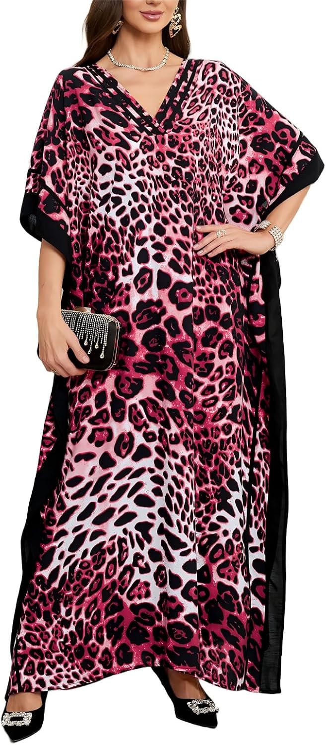 Kaftan Dresses for Women Plus Size V Neck Batwing Sleeve Maxi Dress Loose Flowy Beach Cover Up Moomoo Dress