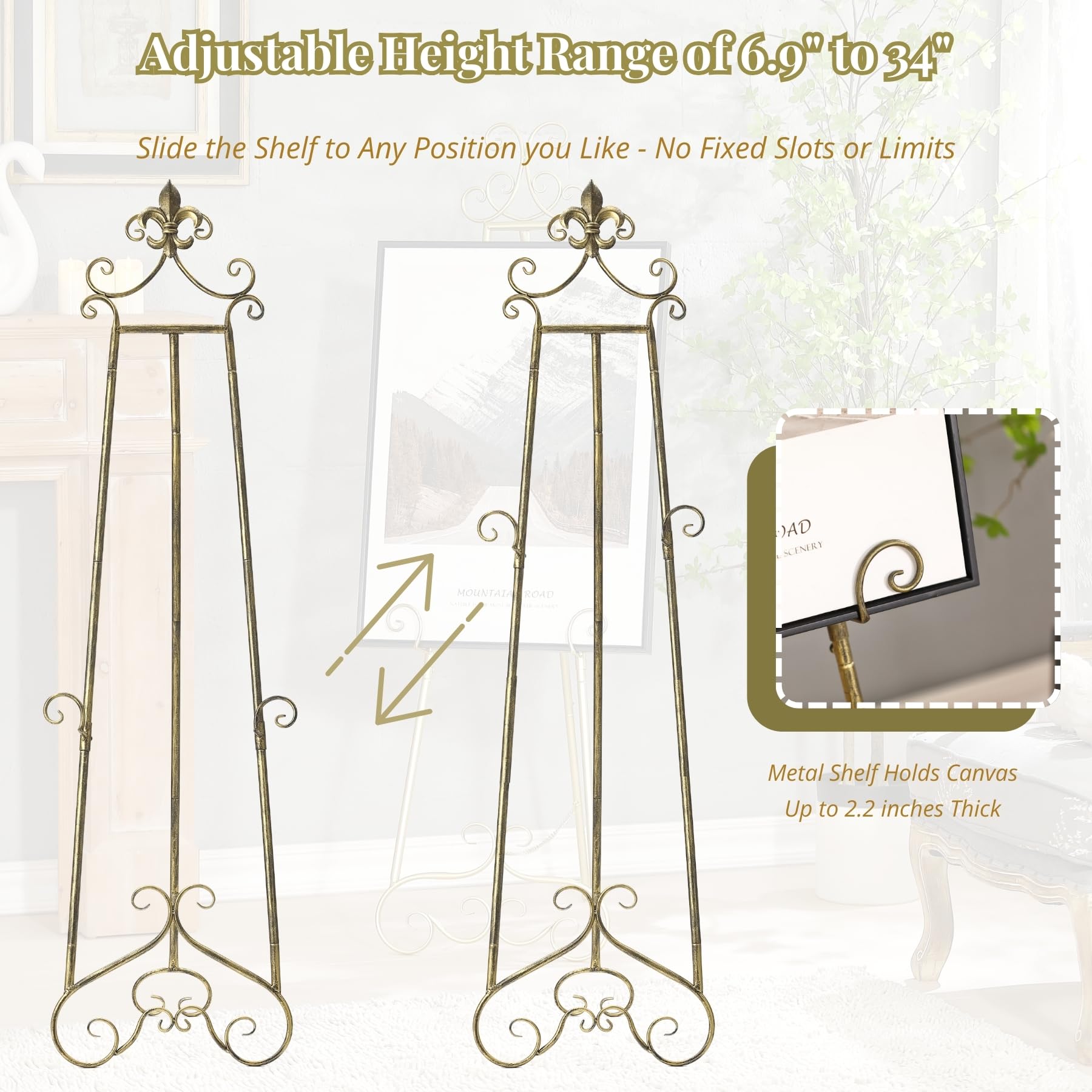 152,4 cm H Vintage Staffelei Ständer für Schilder, Metall, verstellbar | Großer Ständer zum Präsentieren von Bildern, Hochzeitsposter-Halter, Präsentation, mit Kettenstütze