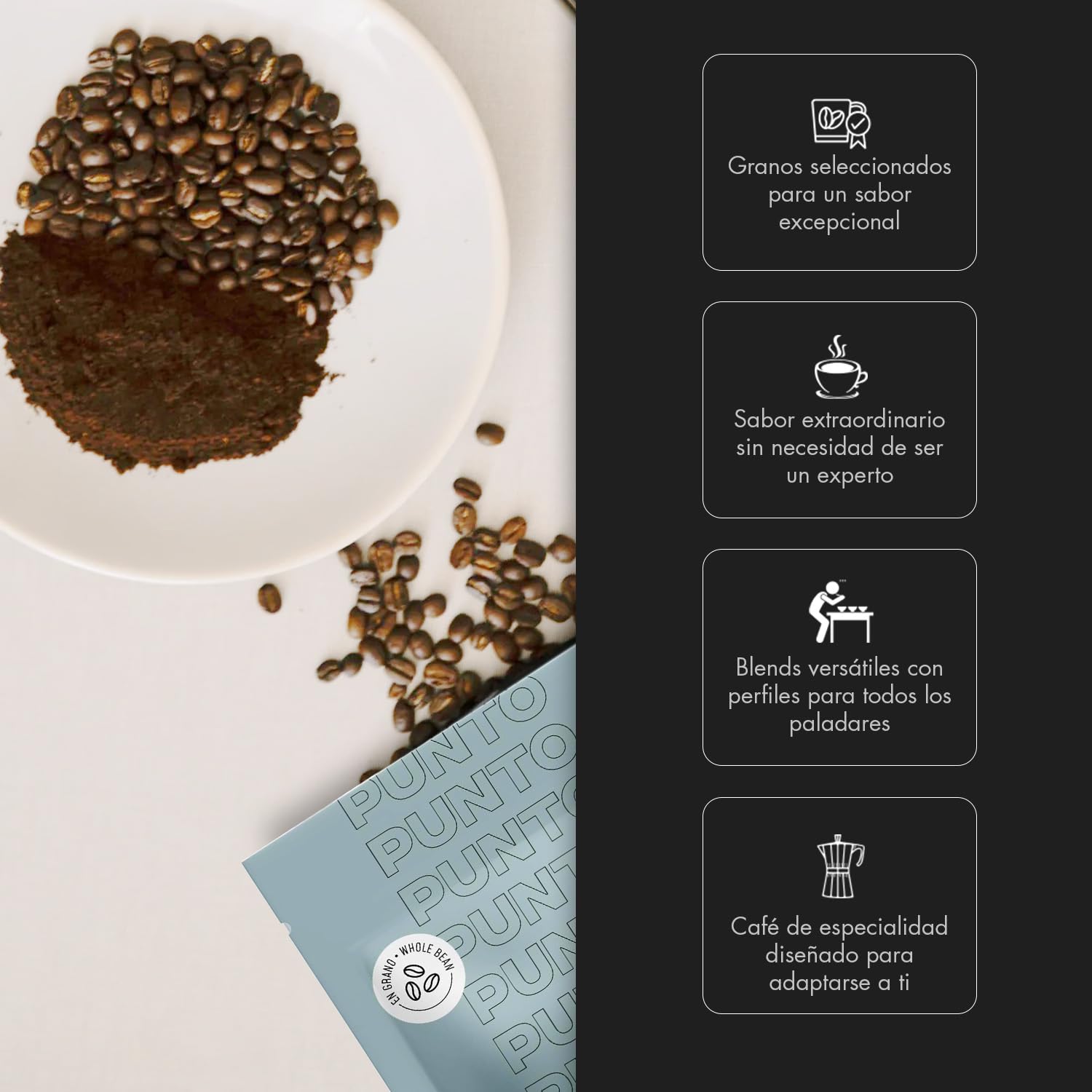 PUNTO Café Descafeinado en Grano 250 g Café de Especialidad Water Decaf 100% Arábica