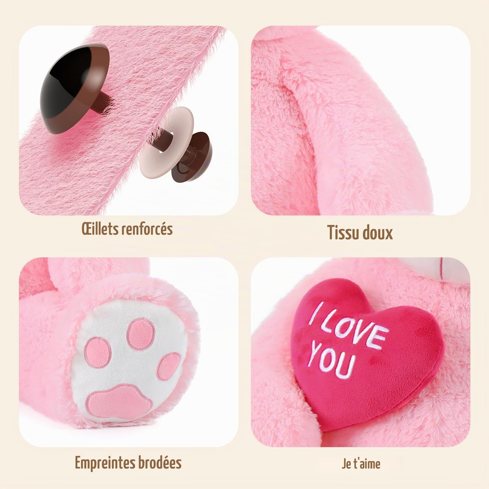 MorisMos Ours Peluche Geant Rose avec Cœur, I Love You Nounours en Peluche Geante XL,Cadeaux de Noël, Mignonne pour Enfants Filles Copine Femme Anniversaire(90cm)