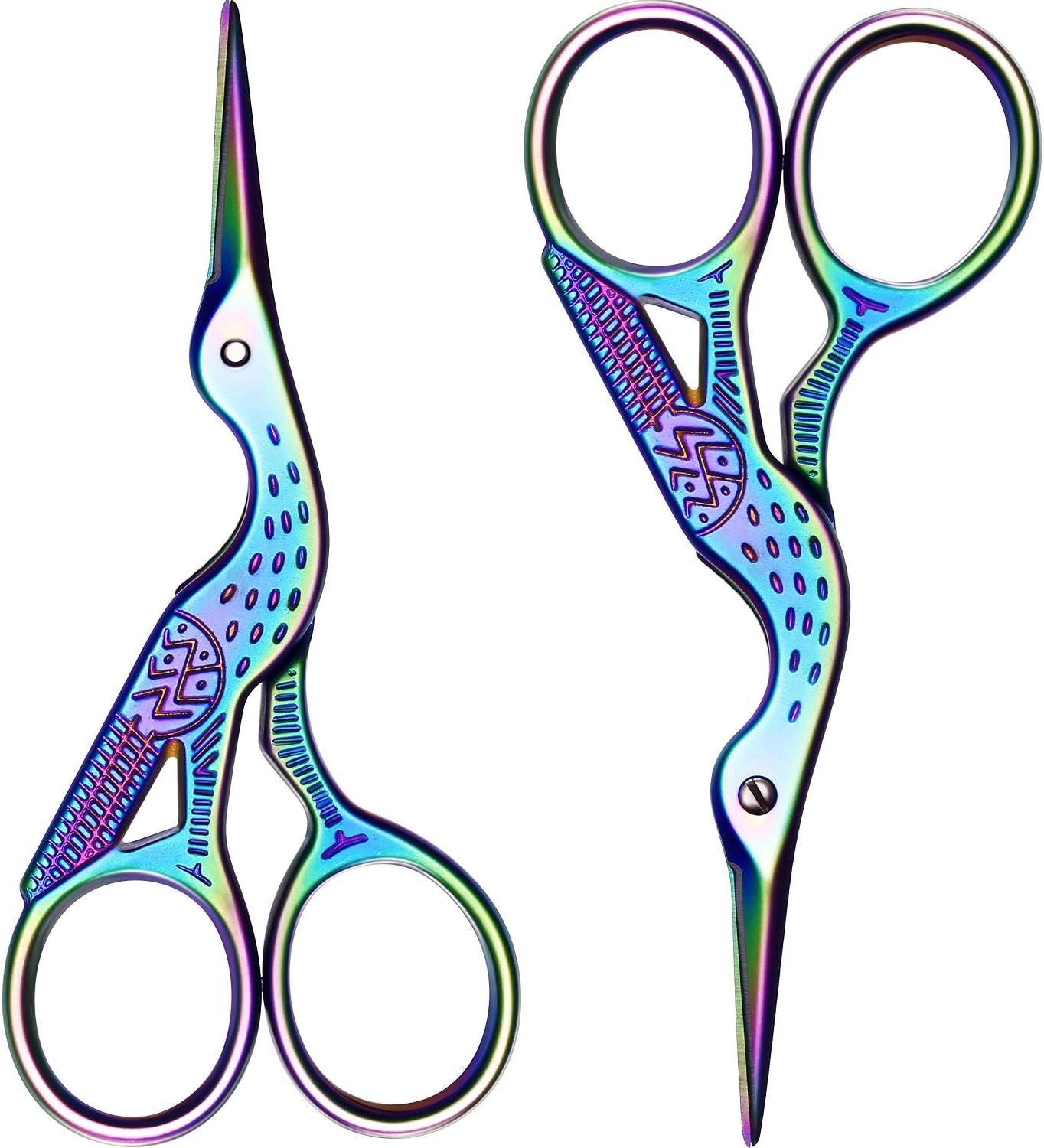 2 Pack Stork Scissors Embroidery Scissors Sewing Scissors Brow Shaping Scissors Small for Crafting, Art Work, Threading, Needlework, Stainless Steel, 3.6 Inch (Colorful)
