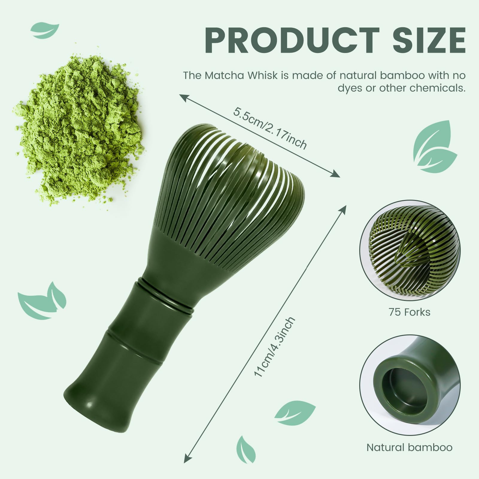 Matcha Set Mit Besen (Chasen) & 2 Löffeln – 3-teiliges Starter-Set Für Matcha-Tee, Aus PP & Edelstahl