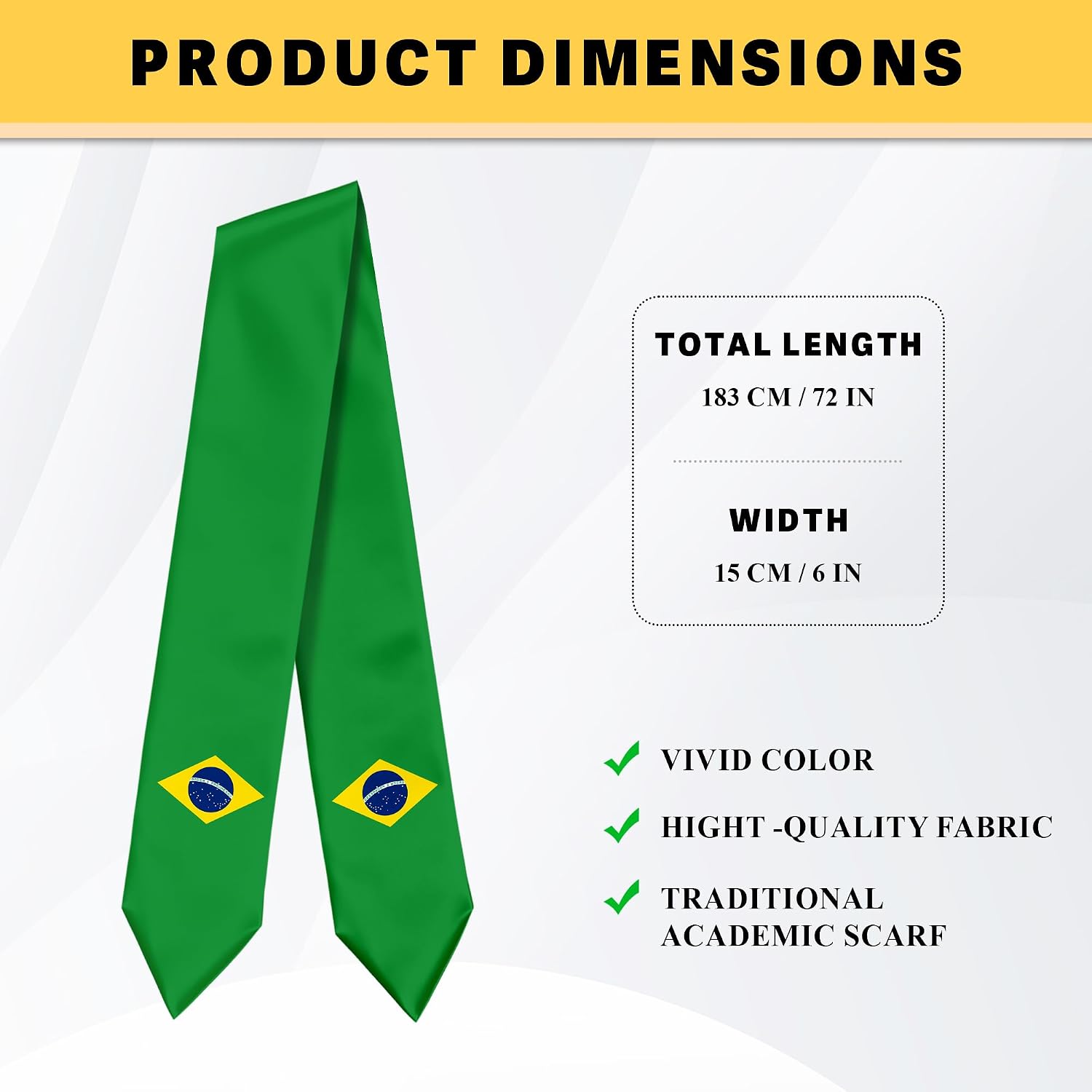 Brazil Flag Graduation Stole Graduation Sash Scarf for International Student Abroad Adult Unisex