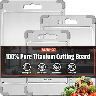 3PCS 100% Pure Titanium Cutting Boards for Kitchen, Food-Grade Metal Cutting Board for Meat, Fruit, and Veggies,Chopping Board with Anti-Slip Corner Protectors Removable, Dishwasher Safe Grey