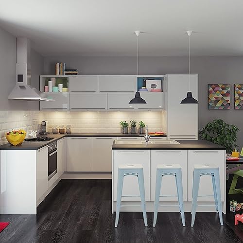 Miniatura 2 de devoko - taburetes de estilo Tolix, 30 pulgadas, ideal para interior y exterior, cuadrados, peso ligero, juego de 4, Acero inoxidable, Azul