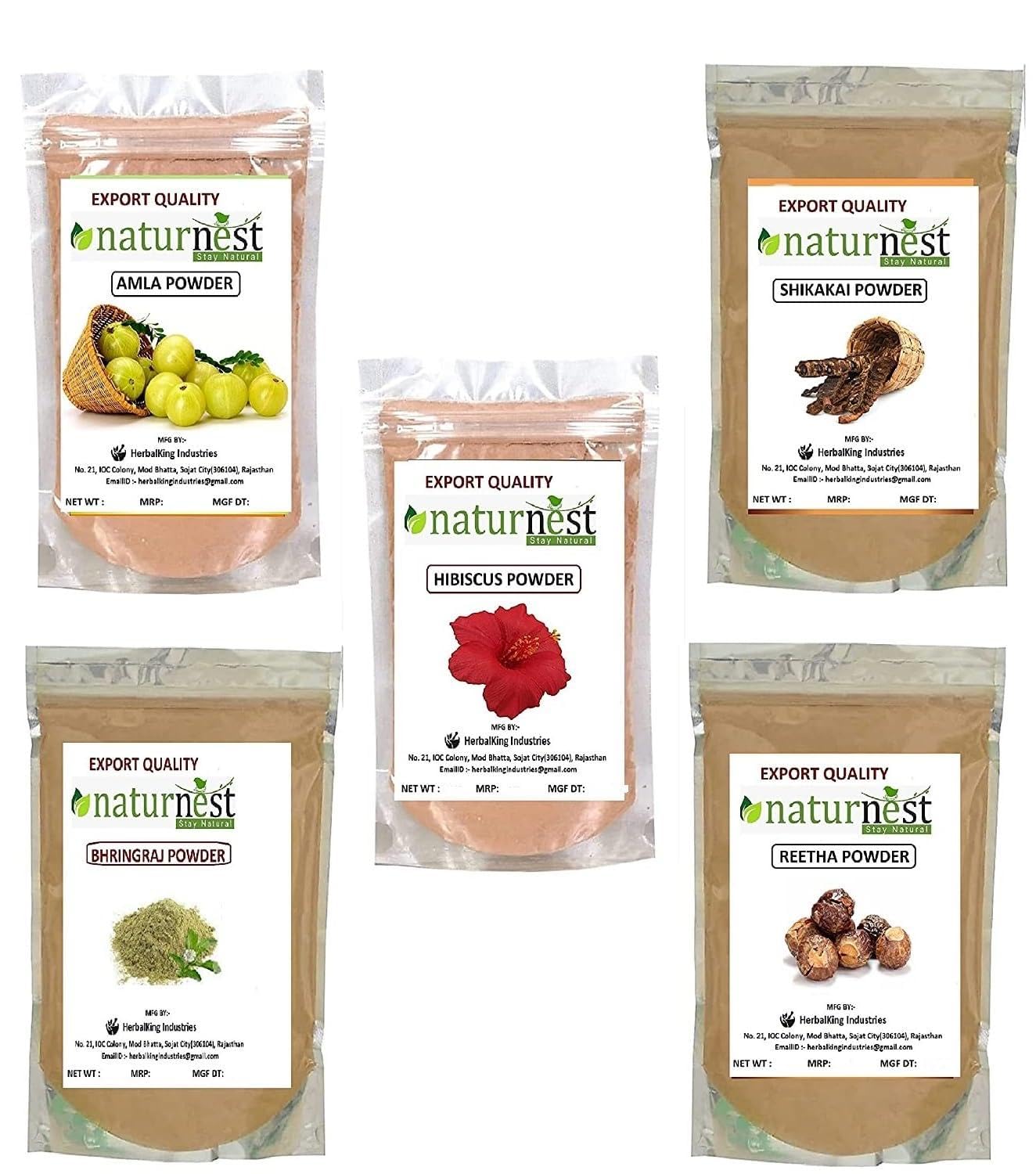 Naturenest Amla Reetha Shikakai Bhringraj Hibiscus Powder Combo Pack for Hair Care - 50 gm Each, 250 gm-picture-1