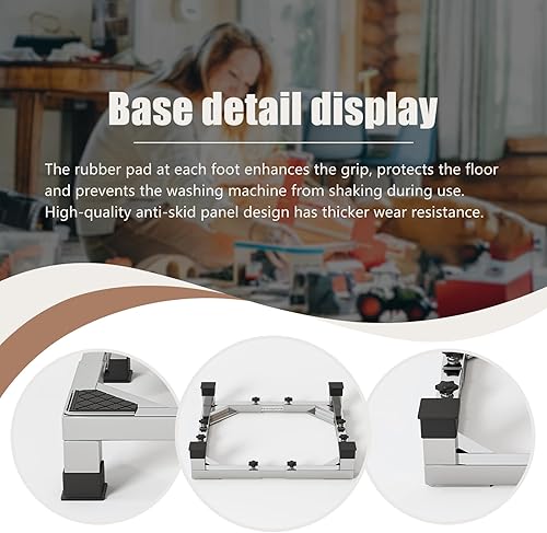 Miniatura 4 de Soporte de acero inoxidable resistente para lavadora y secadora con 4 pies fuertes, base de soporte de lavadora y base universal para