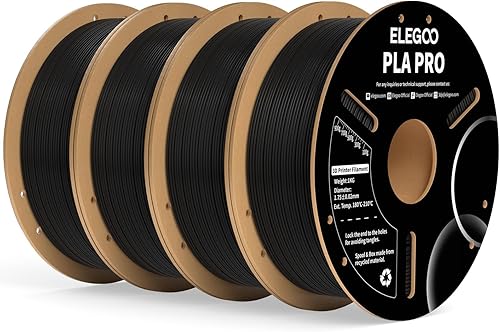 ELEGOO Filamento PLA PRO de 0.069 in, color negro, 8.8 lbs, filamento de impresora 3D de rigidez mejorada, precisión dimensional +- 0.001 in,
