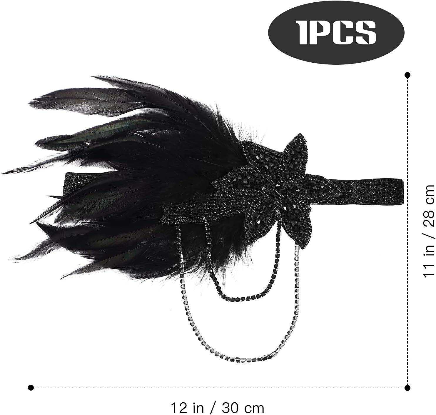 minkissy Flapper Headband Tassel Vintage 1920s Flapper Headpiece Roaring 20s Costume 20s Hair Band Vintage Crystal Hair Accessories for Women Ladies Bride (Black) - Image 5