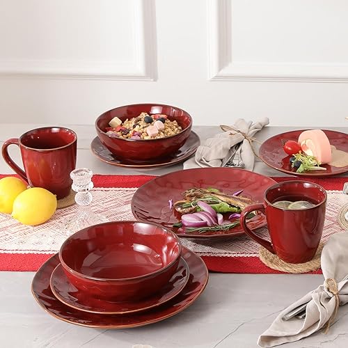 Miniatura 50 de vicrays Juego de 6 platos llanos de cerámica, 10.5 pulgadas, redondos, microondas, horno, aptos para lavavajillas, porcelana acanalada adecuada