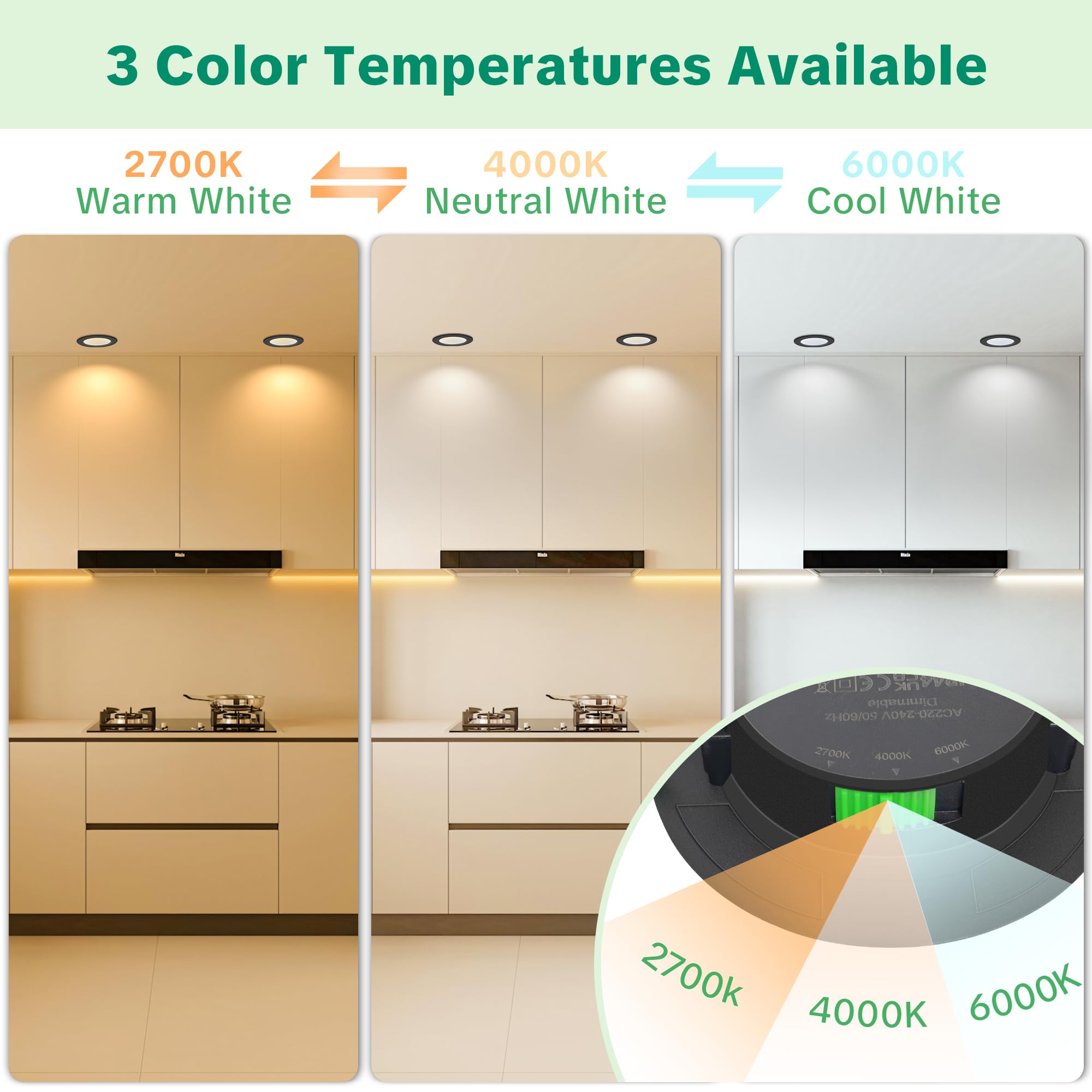 Downlight LED Techo Empotrable Extraplano Regulable 230V, 5W 650LM Focos LED Empotrables Techo Blanco Cálido Blanco Neutro Blanca Frío, IP44 Ojos de Buey, Corte 68-80mm, Negro 10 Pack