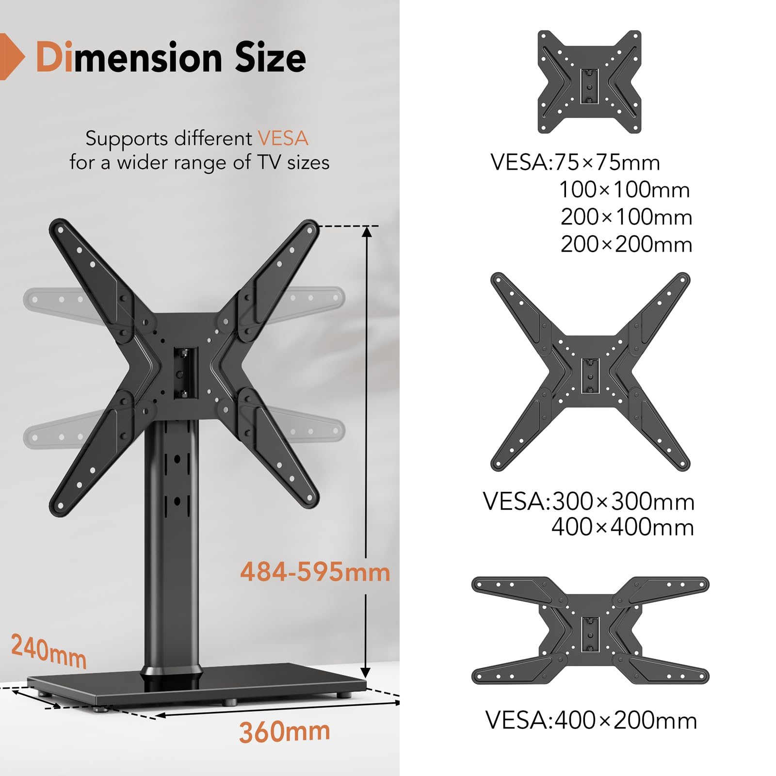 universale girevole supporto TV per televisori da 21 pollici a 47 pollici con 90 gradi girevole, 4 livello regolabile in altezza, portata fino a 45 kgs